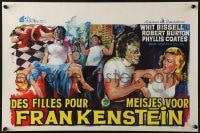 7f201 I WAS A TEENAGE FRANKENSTEIN Belgian 1957 wonderful art of monster + grabbing sexy girl!