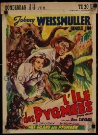 7f216 PYGMY ISLAND Belgian 1950 art of Johnny Weissmuller as Jungle Jim with sexy Ann Savage!