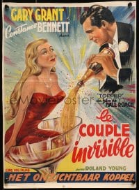 7f228 TOPPER Belgian R1950s art of Cary Grant & sexy Constance Bennett in champagne glass!