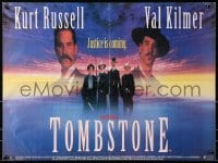 7f136 TOMBSTONE English 19x26 1994 Kurt Russell as Wyatt Earp, Val Kilmer as Doc Holliday