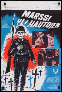 7f028 SHORT MEMORY Finnish 1965 Maatta art of skeleton soldier in graveyard, different images!