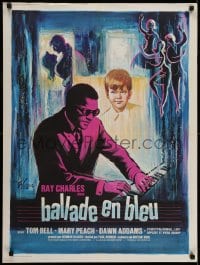 7f076 BLUES FOR LOVERS French 24x32 1969 colorful art of Ray Charles playing piano by Grinsson!