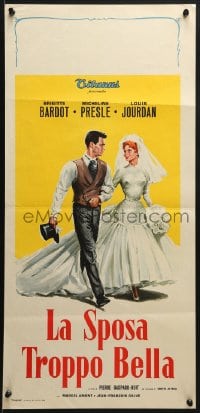 7f780 BRIDE IS MUCH TOO BEAUTIFUL Italian locandina 1958 art of Brigitte Bardot in wedding dress!