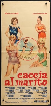 7f784 CACCIA AL MARITO Italian locandina 1960 Giorgio Olivetti art of sexy female top cast!