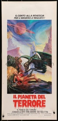 7f814 GALAXY OF TERROR Italian locandina 1982 great Charo fantasy art of monsters attacking girl!