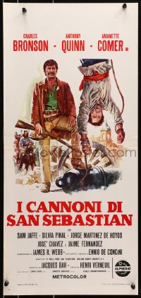 7f823 GUNS FOR SAN SEBASTIAN Italian locandina R1970s different art of Anthony Quinn & Charles Bronson!