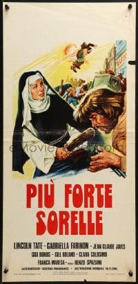 7f884 PIU FORTE SORELLE Italian locandina R1975 spaghetti western art of nuns beating up cowboys!