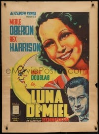 7f004 OVER THE MOON Mexican poster 1940 Merle Oberon, Harrison, Juan Antonio Vargas Ocampo art!