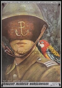 7f620 BIRTHDAY Polish 26x38 1980 Urodziny mlodego warszawiaka, Pagowski art of soldier & bird!