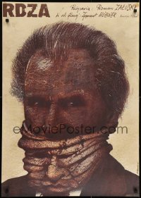 7f671 RDZA Polish 26x37 1981 Zygmunt Hubner, bizarre Pagowski art of man w/face mask!