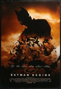 7g530 BATMAN BEGINS advance DS 1sh 2005 June 17, image of Christian Bale's head and cowl over bats!
