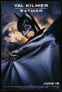 7g534 BATMAN FOREVER advance 1sh 1995 cool image of Val Kilmer in the title role, bat symbol!
