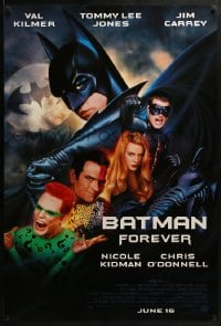 7g537 BATMAN FOREVER advance DS 1sh 1995 Kilmer, Kidman, O'Donnell, Jones, Carrey, top cast!