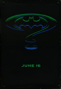 7g538 BATMAN FOREVER teaser 1sh 1995 Kilmer, Kidman, cool question mark & bat symbol design!