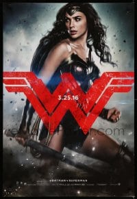 7g544 BATMAN V SUPERMAN teaser DS 1sh 2016 great image of sexiest Gal Gadot as Wonder Woman!