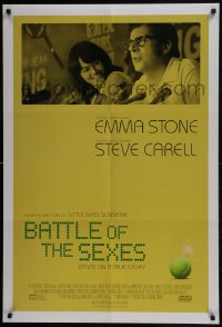 7g546 BATTLE OF THE SEXES advance DS 1sh 2017 image of Emma Stone & Steve Carell at news conference!
