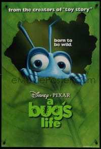 7g582 BUG'S LIFE teaser DS 1sh 1998 Disney, Pixar, close-up of ant peeking through leaf!