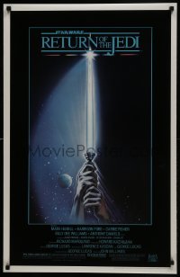 7g152 RETURN OF THE JEDI 22x34 commercial poster 1983 art of hands holding lightsaber by Reamer!