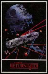 7g153 RETURN OF THE JEDI 22x34 commercial poster 1983 image of the Millennium Falcon in battle!