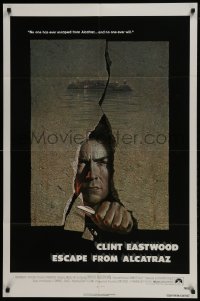7g633 ESCAPE FROM ALCATRAZ 1sh 1979 cool artwork of Clint Eastwood busting out by Lettick!