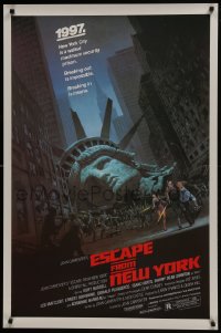 7g634 ESCAPE FROM NEW YORK studio style 1sh 1981 Carpenter, Jackson art of decapitated Lady Liberty!
