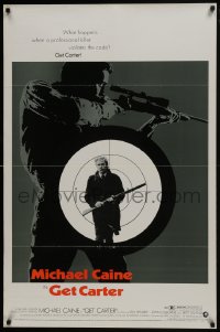 7g659 GET CARTER 1sh 1971 cool different image of Michael Caine w/ shotgun & sniper with rifle!