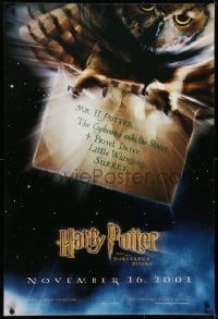 7g680 HARRY POTTER & THE PHILOSOPHER'S STONE teaser DS 1sh 2001 Hedwig the owl, Sorcerer's Stone!