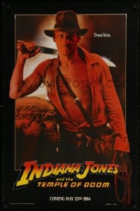 7g702 INDIANA JONES & THE TEMPLE OF DOOM teaser 1sh 1984 art of Harrison Ford, trust him!