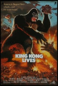 7g722 KING KONG LIVES 1sh 1986 great artwork of huge unhappy ape attacked by army!