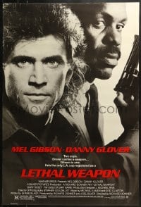 7g741 LETHAL WEAPON 1sh 1987 great close image of cop partners Mel Gibson & Danny Glover!
