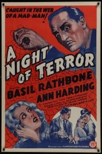 7g754 LOVE FROM A STRANGER 1sh R1942 Basil Rathbone, Agatha Christie, A Night of Terror!