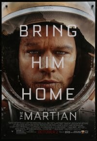 7g766 MARTIAN style B advance DS 1sh 2015 huge close-up of astronaut Matt Damon, bring him home!