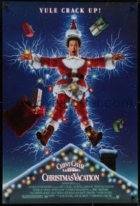 7g796 NATIONAL LAMPOON'S CHRISTMAS VACATION DS 1sh 1989 Consani art of Chevy Chase, yule crack up!