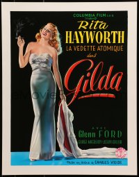 7g274 GILDA 15x20 REPRO poster 1990s sexy smoking Rita Hayworth full-length in sheath dress