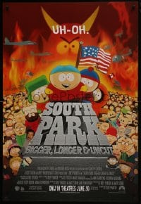 7g892 SOUTH PARK: BIGGER, LONGER & UNCUT int'l advance 1sh 1999 Parker & Stone animated musical!