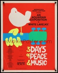 7g131 3 DAYS OF PEACE & MUSIC 22x28 commercial poster 1970s classic Arnold Skolnick art, Woodstock!
