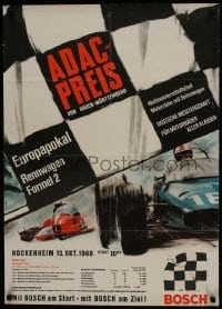 7g454 ADAC-PREIS 23x33 German special poster 1968 great c/u art of Hockenheim race cars by flag!