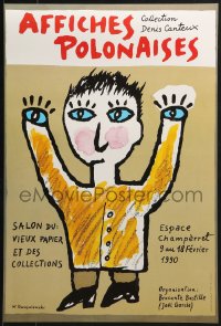 7g299 AFFICHES POLONAISES 16x24 French museum/art exhibition 1990 wild art of a man by Kwasniewski!
