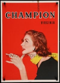 7g242 CHAMPION 20x28 Swiss advertising poster 1957 profile image of sexy smoking Suzy Parker!