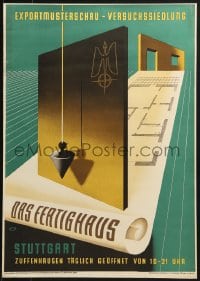 7g456 DAS FERTIGHAUS 17x23 German special poster 1947 OMGUS, cool artwork of prefab housing blueprint!