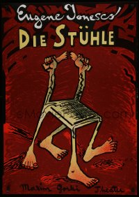7g475 DIE STUHLE 24x33 German stage poster 1990s Volker Pfuller art of a chair with human feet!