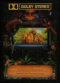 7g174 DOLBY DIGITAL 26x36 special poster 1990 artwork of jungle animals in theater!