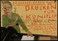 7g328 DRUCKEN FUR KUNSTLER 23x32 East German museum/art exhibition 1986 art of a man by Pfuller!
