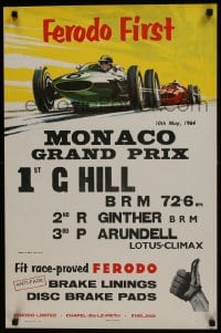 7g269 FERODO 20x30 English special poster 1964 art of their brakes being used at the Grand Prix!