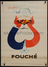 7g398 FOUCHE 23x33 German advertising poster 1950s heart-shaped toast by Walter Muller!