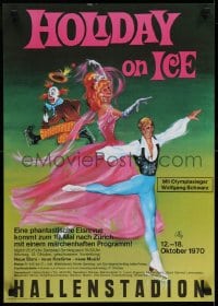 7g459 HOLIDAY ON ICE 17x24 German special poster 1970s artwork of cool figure skaters & clown!