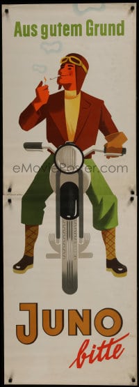 7g403 JUNO motorcycle style 23x66 German advertising poster 1950s Walter Muller smoking art!