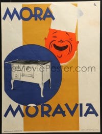 7g257 MORA MORAVIA 18x24 Czech advertising poster 1930s great KG art of chef smiling over oven!