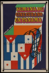 7g317 SEMANA DE CINE CUBANO EN PANAMA Cuban silkscreen poster 1972 Niko art of a box made of flags!