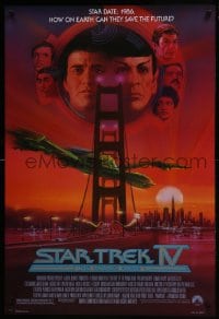 7g904 STAR TREK IV 1sh 1986 art of Leonard Nimoy, Shatner & Klingon Bird-of-Prey by Bob Peak!